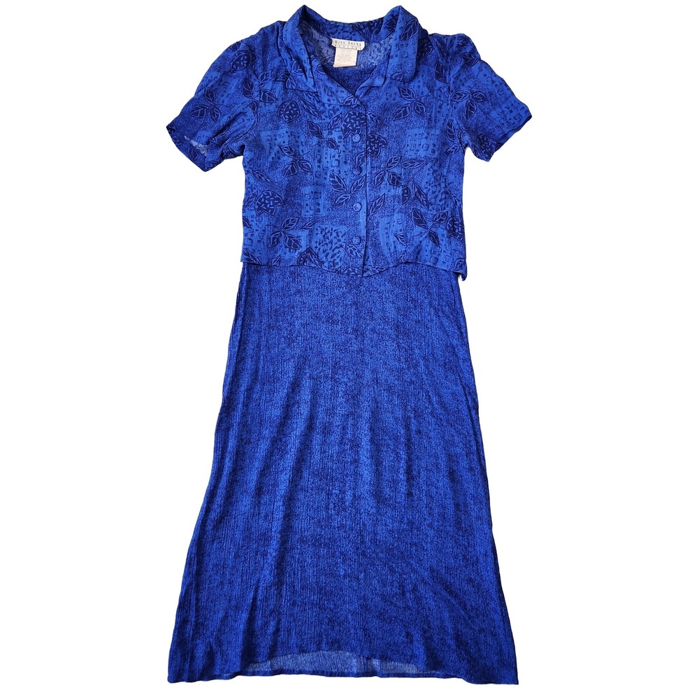 Miss Dorby Petites Dress Womens 10P Blue Floral Vtg 90s Retro Chic Phoebe Buffay